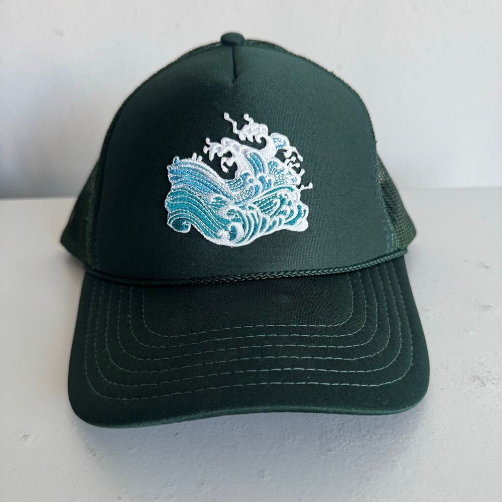 OTTO Green Mesh Back Trucker Hat Custom Wave Embroidery